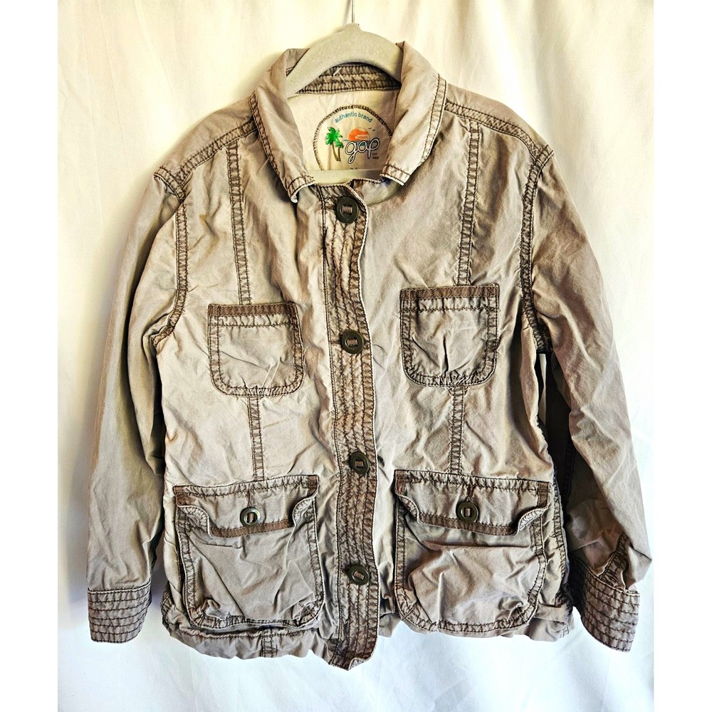 Gap Kids Girls XL 12 Utility Jacket Tan Brown Cargo 4 Pocket Button Lightweight